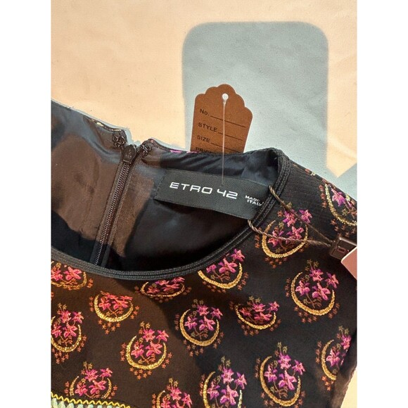 ETRO Jasper Gold Textured A-Line Dress US 6 IT 42 Sleeveless Paisley High Neck - Picture 3 of 9